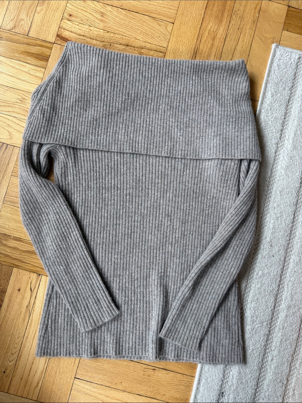 Neiman MarcusOff-Shoulder Ribbed Sweater - Taupe